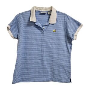 Masters Collection Polo Shirt Womens Large Blue Striped Short Sleeve Golf Top *